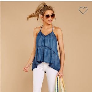 Chambray halter tank with ruffle